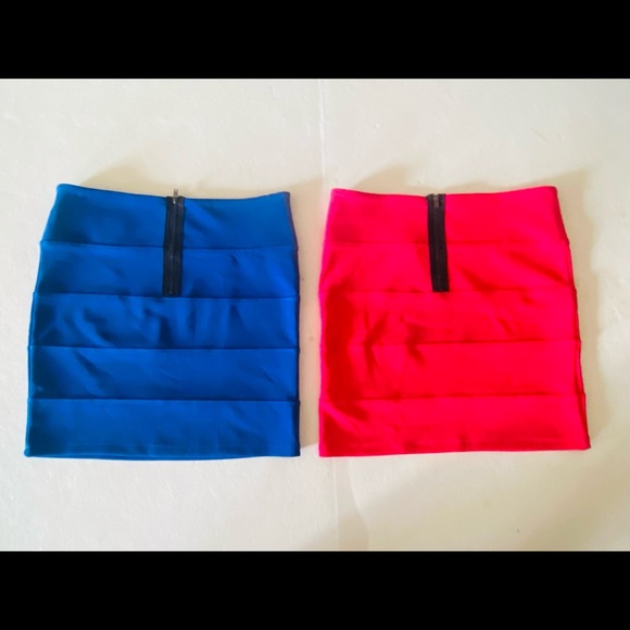 2 Millau Pink & Blue Bandage Mini Skirts Sz Small - Picture 2 of 3